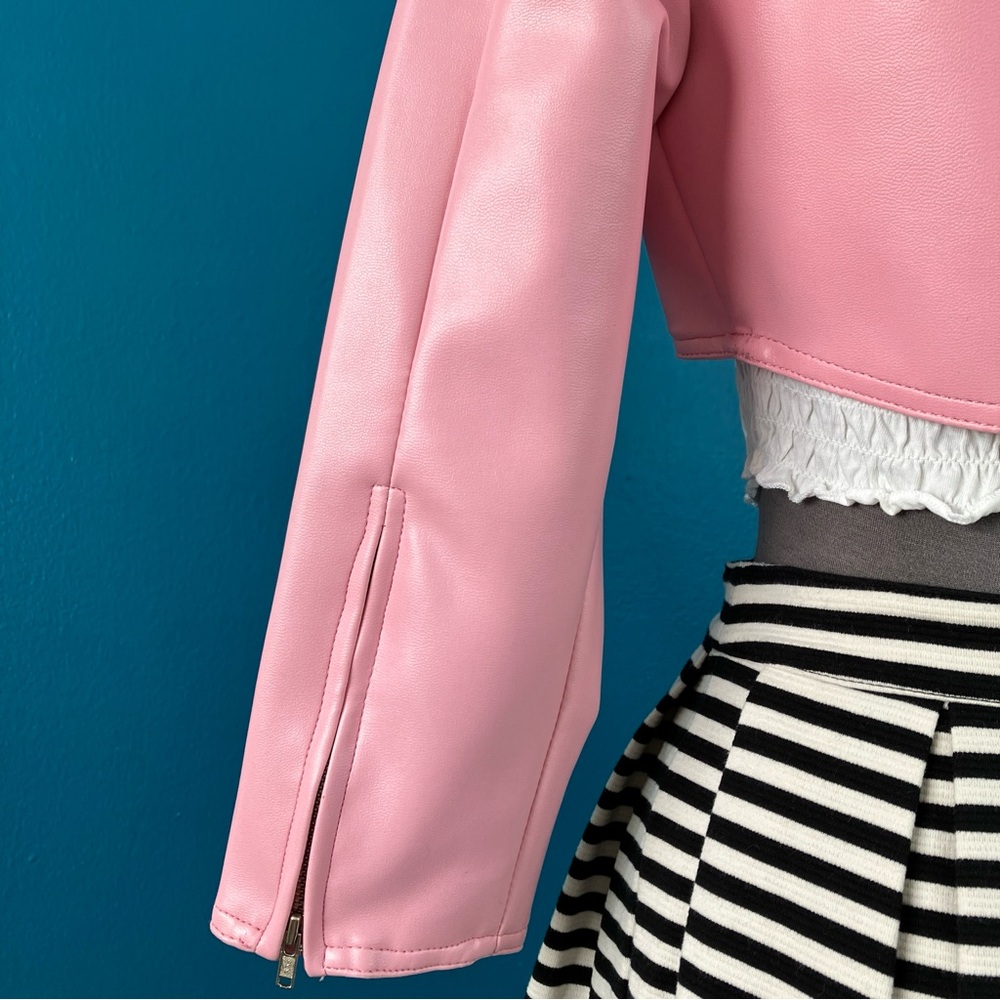 Pinup Couture Pink Vegan Leather Motorcycle Jacket Cropped Bolero Size XS - Picture 12 of 16